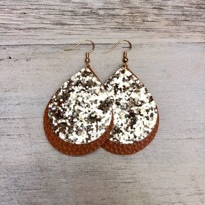 Leather & Glitter Earrings 18K Gold Plated